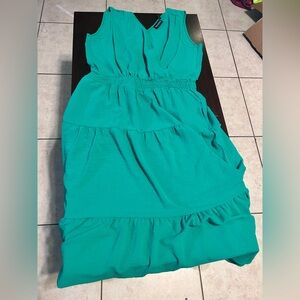 Nina Leonard Teal Tiered Sleeveless Dress
